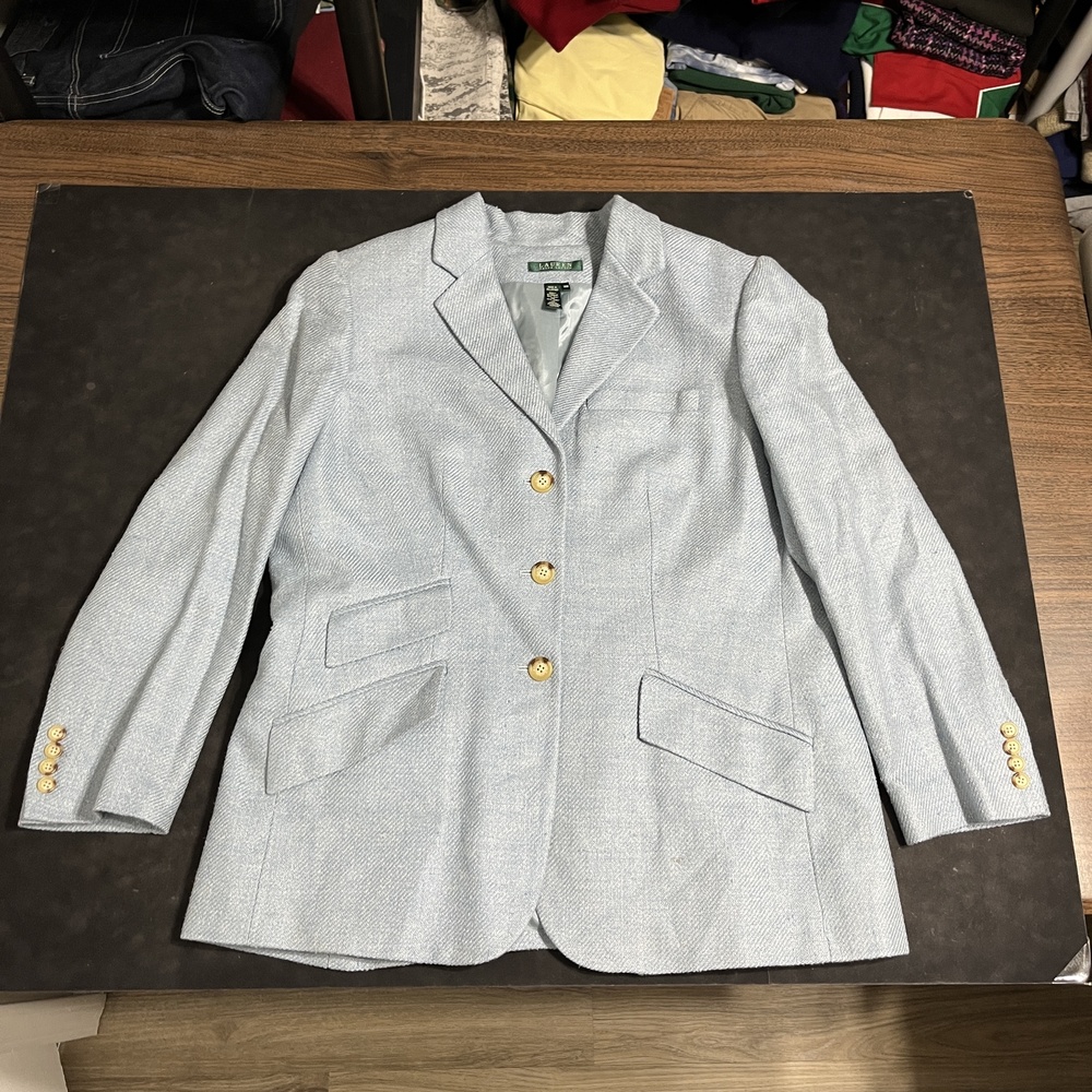 Ralph Lauren Blazer Womens 14W Silk Linen Herringbone Tweed Jacket Vintage Polo